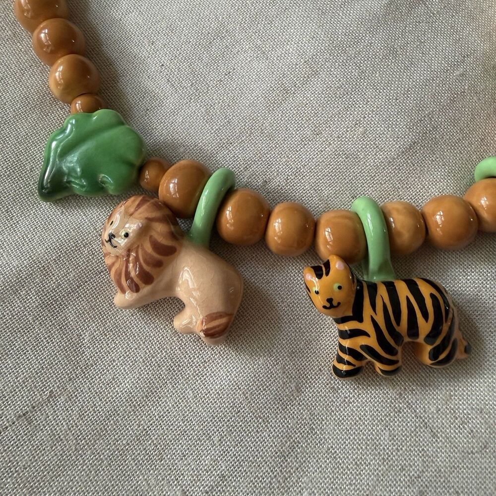 1981 FLYING COLORS Safari Animal Ceramic Necklace Jungle Maximalist Statement - Picture 7 of 14